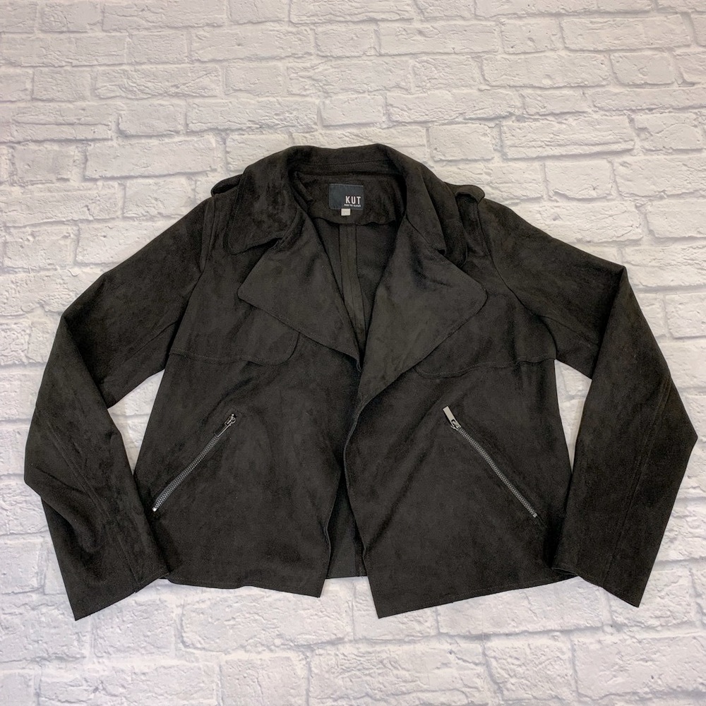 Kut From The Kloth Dark Brown Moto Jacket Size Large Soft Stretchy